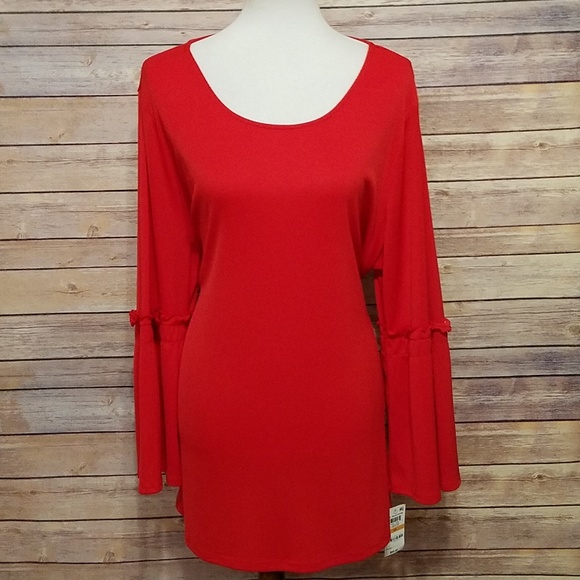 Alfani Tops - NWT Alfani Red Bell Sleeve w/Ruffle Boatneck 3X